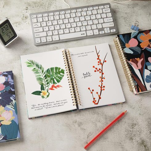 Blank Spiral Sketchbook Notebook Bulk, Unlined A5 Flower Journals, 100GSM Thick Paper Travel Journal Set, Hard Cover, Plain Wirebound Draw Planner...