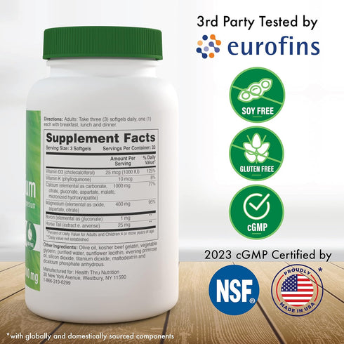 Liquid Calcium 1000mg, Magnesium 400mg, Vitamin D3 1,000iu and Boron | Bone Restore & Strength with 6 Calcium Complex | 3rd Party Tested | Non-GMO...