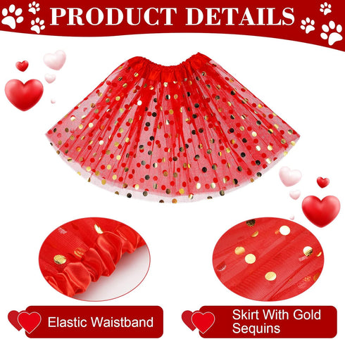 6 Pcs Valentines Day Dog Costume Set Including 2 Pcs Red Heart Headband 2 Pcs Buffalo Plaid Pet Bandana 2 Pcs Red Tutu Skirt, Cupid Headband Dog T...