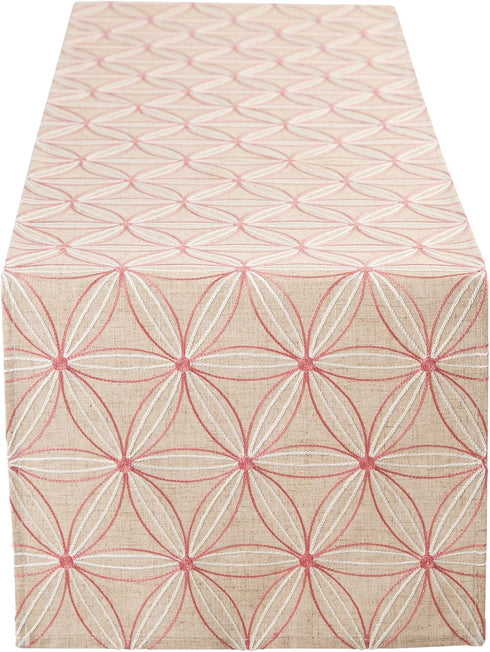 DII Polyester Embroidered Table Runner for Spring Garden Party, Summer BBQ, Baby Showers and Everyday Use - 14x70, Flowers on Natural Base...