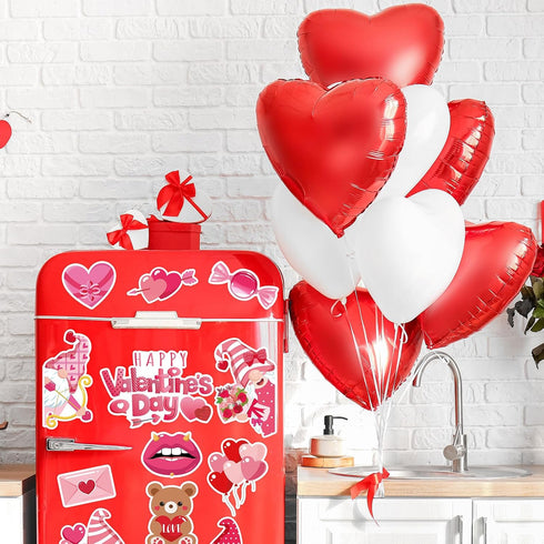 Whaline 12Pcs Valentine's Day Refrigerator Magnets Love Heart Cute Pink Gnome Rose Magnetic Stickers Romantic Garage Magnet for Car Mailbox Metal ...