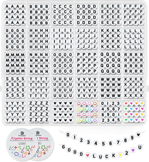 Dowsabel 1520 PCS Letter Beads, 30 Styles Friendship Bracelet Kit, 4x7mm Round Number Alphabet Beads for Bracelets, 2 Rolls Crystal String Jewelry...