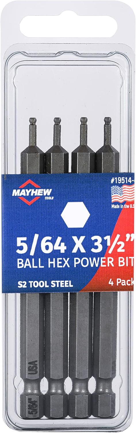 Mayhew Tools 19514-4 USA SAE Ball Hex Power Bit, 5/64 x 3.5", 4-Pack...
