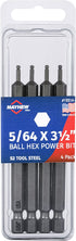 Mayhew Tools 19514-4 USA SAE Ball Hex Power Bit, 5/64 x 3.5", 4-Pack...