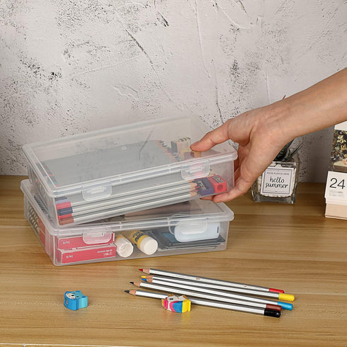 BTSKY Clear Plastic Storage Box with Flap Lid, Multipurpose Craft Organizers and Storage Box Art Supply Storage Organizer Plastic Sewing Box for B...