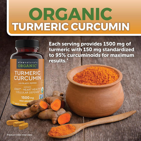 Organic Turmeric Supplement 1500 mg - Turmeric Pills for Joint Support and Cellular Defense - Turmeric Curcumin with Black Pepper for Increased Ab...
