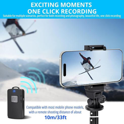 BZE 62 inches Extendable Selfie Stick Tripod with Wireless Remote & Phone Holder, Portable Aluminum Alloy 3 in 1 Stand for Group Photos, Vlogging ...