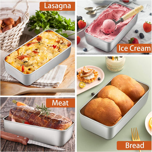 P&P CHEF 9 inch Loaf Pan, Stainless Steel Bread Baking Pan, Metal Bakeware For Bread Cake Toast Meatloaf Lasagna, Healthy & Non Toxic, Brushed Sur...