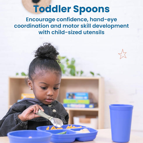 ECR4Kids My First Meal Pal Stainless Steel Spoons, Toddler Silverware, White, Light Grey, 3-Pack...