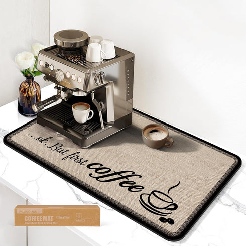 Coffee Mat(Linen 12'' x 19'') , Coffee Bar Mat for Countertop, Anti-Slip Absorbent Dish Drying Mat for Kitchen, Suitable for Coffee Machine, Coffe...