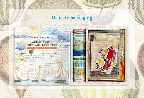 ABARWER 300 PCS Travel Vintage Scrapbooking Supplies Kit, Bullet Junk Journal Kit with Washi Tape Aesthetic Scrapbook Paper,Scrapbook Embellishmen...
