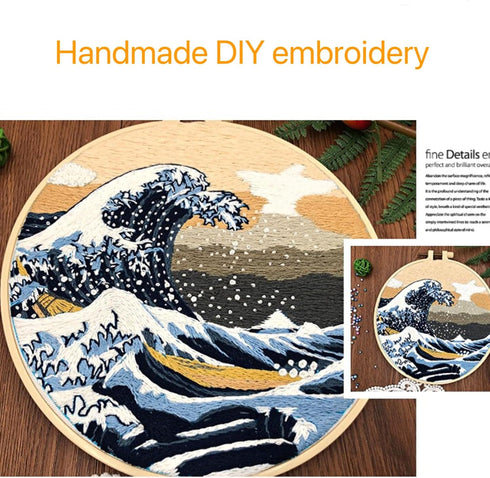 Liveish Wave Embroidery Kit Beginner Adult,beach embroidery kit, Beginner Embroidery Kit DIY Cross Stitch Kit with pattern and instructions. (Wave...