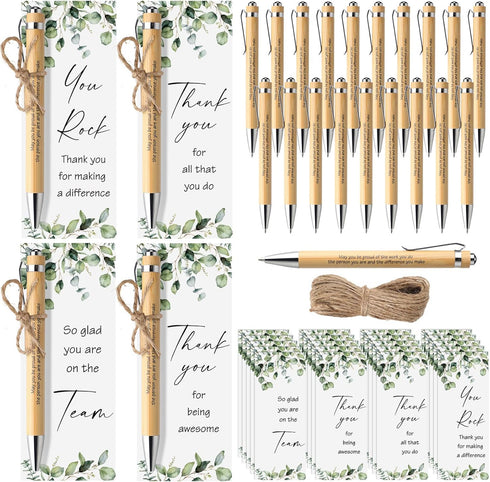 Yeaqee 49 Pcs Thank You Gifts Set Includes Inspirational Bamboo Pen Motivational Quote Card Twine Employee Appreciation Gift for Coworker School T...