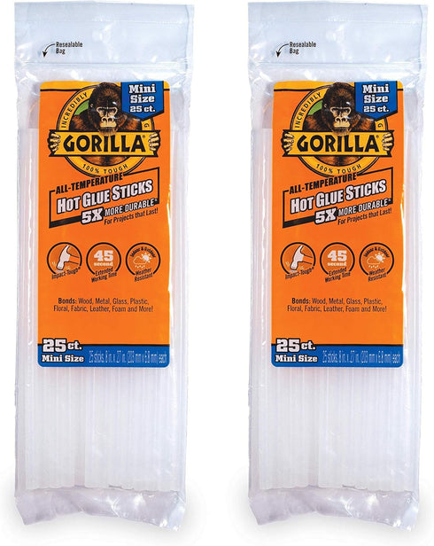Gorilla Hot Glue Sticks, Mini Size, 8" Long x .27" Diameter, 25 Count, Clear, (Pack of 2)...