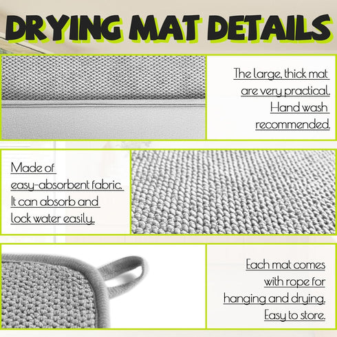 3 Pcs XXL Dish Drying Mats,Absorbent Microfiber Drainer Mat,Large Size Kitchen Counter Pads for Coffee,Rack,Under Sink,Draining Racks,Countertops,...
