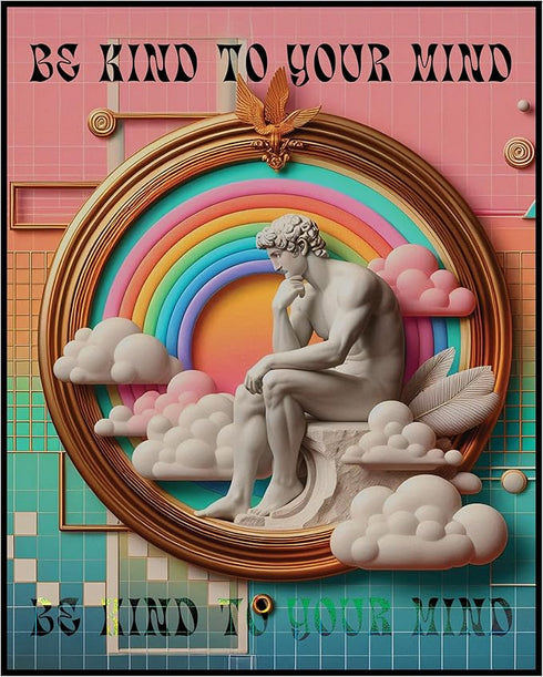 Posterizer 1 pcs-Be kind to your mind-Retro maximalist trippy art-Retro Art-Motivational & Inspirational Art-Living Room Bedroom Decor- unframed w...