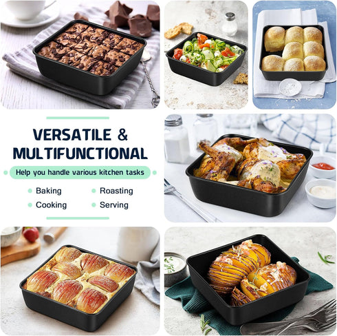 P&P CHEF 6” Square Cake Pans for Baking, 2-Piece Small Square Lasagna Brownie Pan, Stainless Steel Core with Non-stick Coatings, Easy to Use & Lea...