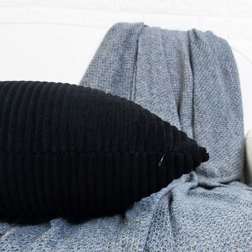 HWY 50 Black Corduroy Throw Pillow Covers 18x18 Inch, Set of 2, Soft Cozy Decorative Cushion Cases for Couch Sofa Bed Living Room, Boho Striped Ho...
