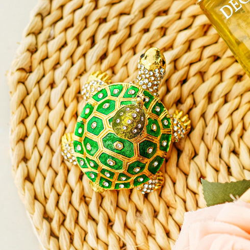 YU FENG Crystals Bejeweled Turtle Trinket Box Hinged Enameled Mother-Child Tortoise Animal Figurine Jewelry Ring Holder Box...