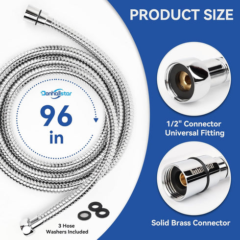 Stainless Steel Shower Head Hose,Shower Hose For Hand Held Shower Heads with Copper Core Brass Insert and Nut Replacement Shower Hose (96 In Chrom...