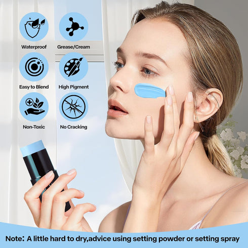 Go Ho Cream-Blendable Light Blue Face Paint Stick (1.06 Oz),Full-coverage Pale Blue Face Body Paint Stick for Halloween Cosplay SFX Corpse Bride S...