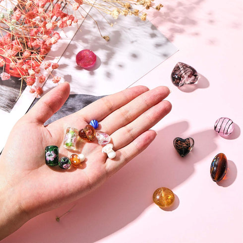 Hicarer 100 Pieces Assorted Glass Beads for Jewelry Making Adults, Large and Small Mixed Shaped Glass Beads Bulk for DIY Necklaces Bracelets, Craf...