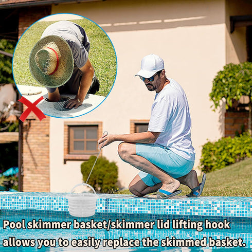 16 inch Pool Skimmer Basket Hook-Stainless Steel Pool Basket Lid Lifting Hook-Extended Pool Filter Skimmer Handle for Cleaning Swimming Pools&Prot...