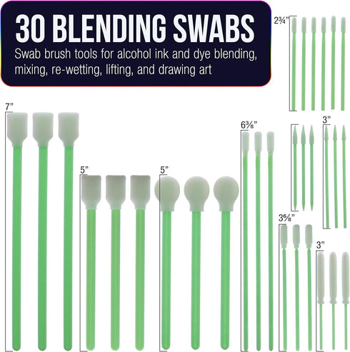 U.S. Art Supply 30 Alcohol Ink Blending Swabs - Foam Tip Brushes, Assorted Shapes and Sizes - Mixing, Blending, Re-Wet, Lift Ink, Dye, Paint, Draw...