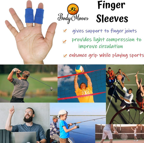 BodyMoves Finger Brace Splint Sleeve Thumb Support Protector Cushion Pressure Safe Elastic Breathable Stabilizers (Aqua Blue)...