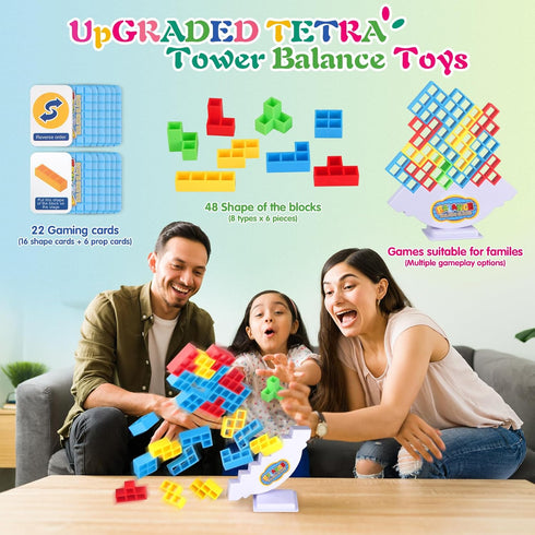 48 Pcs Tetra Tower Game, Stack Attack Family Board for 2 Players Family Games, Building Blocks Stacking Balance Games Toys for Kids, Adults, Frien...