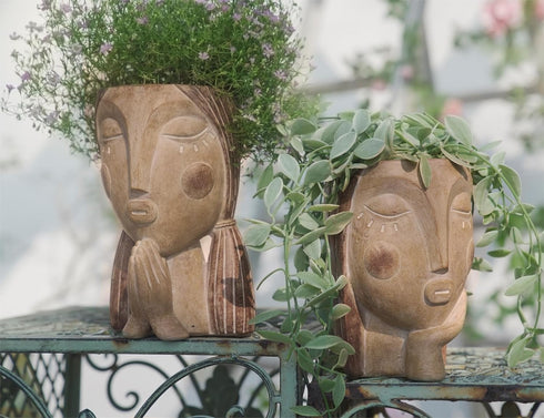 Face Planter Pots with Drainage Hole, Resin Head Planters for Indoor Plants Flower Plant Pots Succulent Pot, Cute Girl Face Planter Gifts for Love...