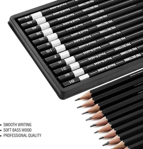 Professional Drawing Sketching Art Pencils Set - 12 Graphite Drawing Pencils for Sketch Art and Shading 8B, 6B, 4B, 3B, 2B, B, HB, F, H, 2H, 4H, 6...