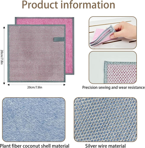 2024 New Multipurpose Wire Dishwashing Rags for Wet and Dry, Dual-Sided Structure, Non Scratch Wire Dish Cloth, Multipurpose Wire Miracle Cleaning...