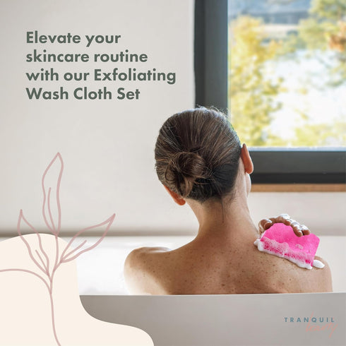 TranquilBeauty Exfoliating Towel Set of 3 - Soft, Quick-Dry Scrub Towels for Body (Not for Face) | Deep Cleanse | Machine Washable | Korean Exfoli...