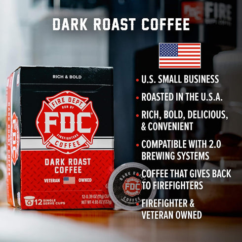 Fire Department Coffee - Gives Back to Firefighters - Dark Roast Coffee Pods - Bold & Strong - Roasted in the USA - Premium K Cups - Veteran Owned...