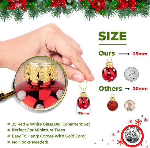 1 Inch Mini Red & White Peppermint Glass Ball Christmas Ornaments Set of 25 Balls | Miniature Christmas Tree Ornaments | Rustic Christmas Decorati...