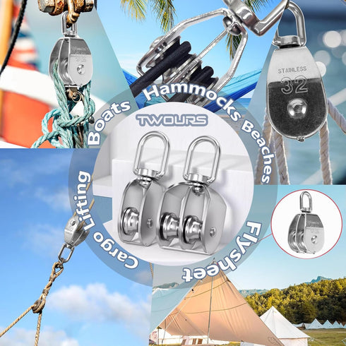 Pulley 304 Stainless Steel Single Pulley Block M20 Small Heavy Duty Swivel Bearing Pulley System for Rigging, Lifting, Cargo Transportation,Gym Eq...