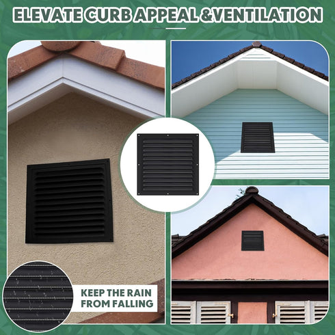 2pcs Attic Vents Gable Vents Aluminum Wall Vent Metal Shed Vent with Screen Mesh Square Vent Louver Vent Grille for Exterior Door House Attic Gara...