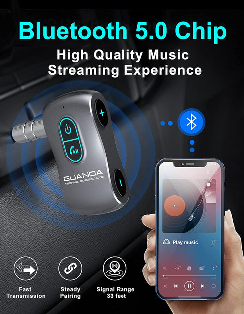 Bluetooth 5.0 Receiver for Car, Noise Cancelling Bluetooth AUX Adapter, Bluetooth Music Receiver for Car Stereo/PC/TV/Home Stereo/Wired Headphones...