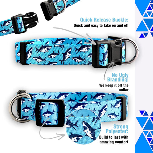 Native Pup Cute Animal Dog Collar, Shark Pattern for Girl or Boy Dogs, Adjustable Size Durable Nylon (Sharks, Large)...
