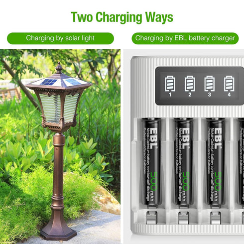 EBL Rechargeable AAA Batteries AAA Solar Battery for Outdoor Solar Lights Garden Light Replacement 1.2V 500mAh Battery AAA Size - 20 Packs...