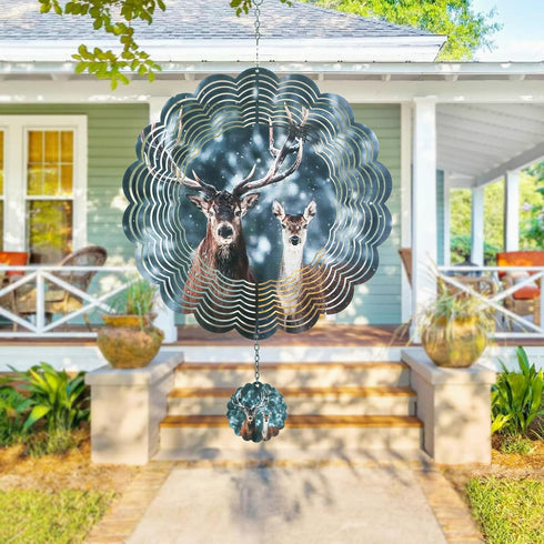 Deer 3D Wind Spinner Kinetic Metal Art Hanging Wind Spinner Outdoor Decoration Ocean Ornaments Decor for Yard and Garden (deer)...