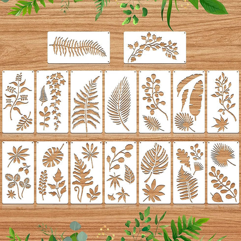 16 Pieces Leaf Stencils Tropical Leaves 42 Patterns Palm Fern Turtle Plant Leaves Template for Painting Reusable Drawing Stencils on Wood Wall Cra...