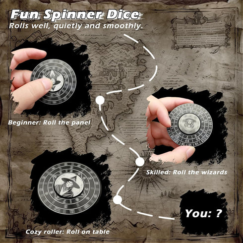 Fidget Spinner Dice 7-in-1 Metal DND Dice Set Built-in D4, D6, D8, D10, D%, D12 and D20 Unique Dice Spinner Wizard Metal D&D Dice for Dungeons and...