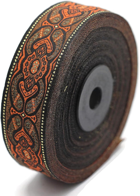 11 Yard Spool 0.98 inches Mystic Orange Brown Jacquard Ribbon Upholstery Fabric Sewing Trim DIY Supplies 25808...