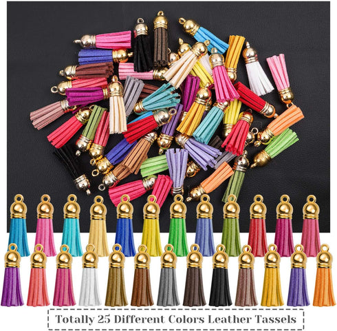 Anezus 100Pcs Craft Tassel Set - 50 Tassels, 25 Lobster Clasp Keychains, 25 Rings for Acrylic Keychains, Gold...