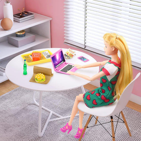 15 Pcs Doll Accessories Miniature Laptop Computer Tablet Phone Mini Backpack and Mini Food Including Burger Soda Set and Burger Hot Dog Set and Go...