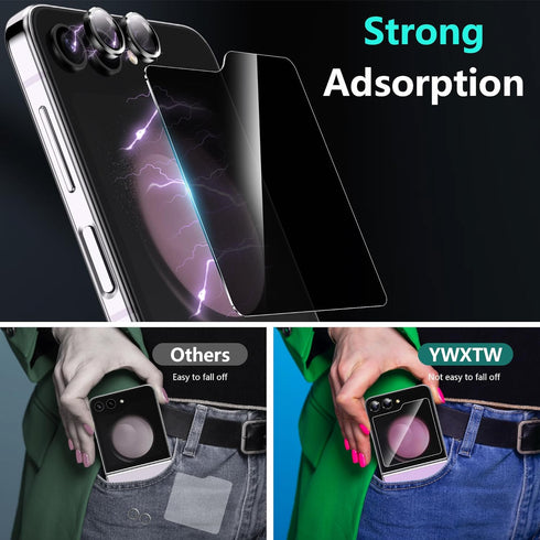 YWXTW [ Upgraded Alignment Tray for Samsung Galaxy Z Flip 5 Screen Protector, 2 Pack Front Anti Spy Privacy Tempered Glass Screen Protector+1 Set ...