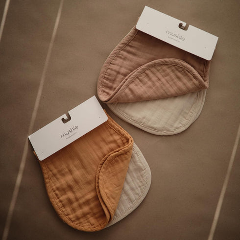 mushie Muslin Baby Burp Cloths | 100% Organic Cotton, Set of 2 (Blush/Fog)...