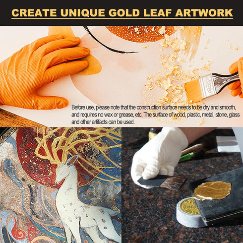 Gold Leaf Gilding Adhesive Set, 100ml Water Based Metal Leaf Glue and 100ml Varnish, Gold Leaf Sheets 100 pcs, 2 Brushes, for Craft, Painting and ...